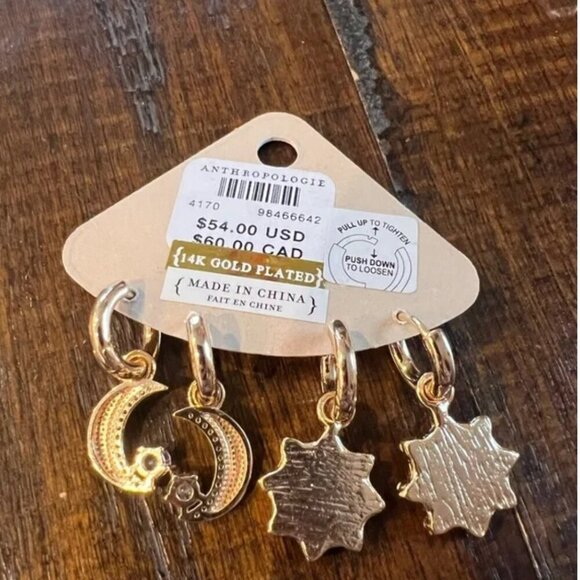 Anthropologie NWT Starry Night Charm Huggie Hoop Earrings-Set of 2 In Gold - Picture 4 of 4